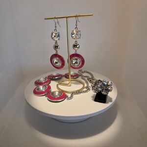 Crystal-Accent Pink Disc Drop Earrings